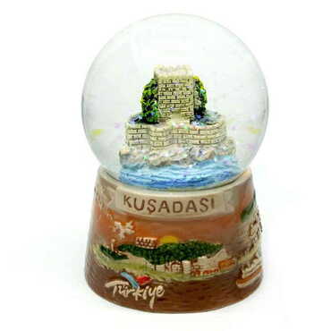 Myros - Kusadasi Themed Brown Ceramic Snowglobe Large Size