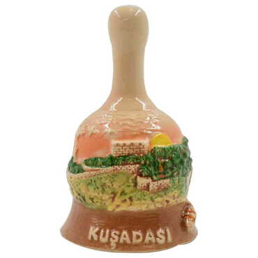 Kusadasi Themed Ceramic Brown Bell - Thumbnail