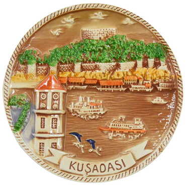 Myros - Kusadasi Themed Ceramic Brown Plate 10 Cm