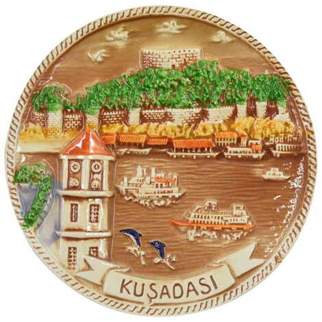 Kusadasi Themed Ceramic Brown Plate 10 Cm