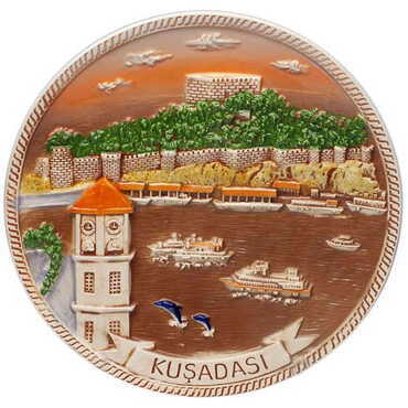 Myros - Kusadasi Themed Ceramic Brown Plate 20 Cm