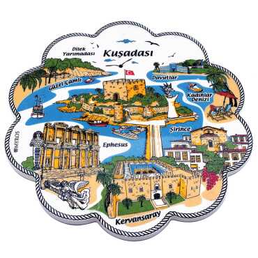 Kuşadası Themed Ceramic Myros Daisy Coaster 110 mm - Myros