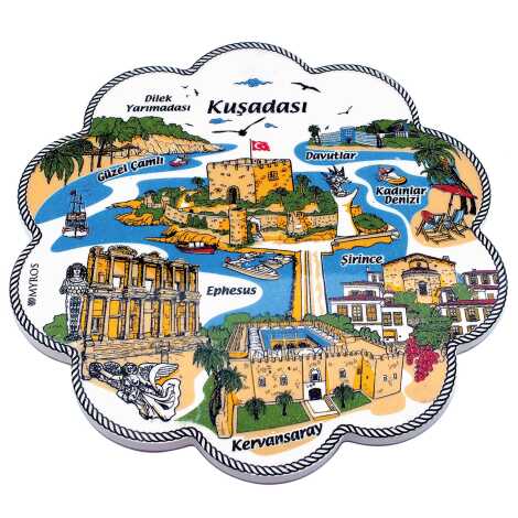 Kuşadası Themed Ceramic Myros Daisy Coaster 110 mm - 1