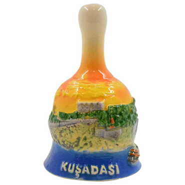 Kusadasi Themed Ceramic Orange Bell - Thumbnail