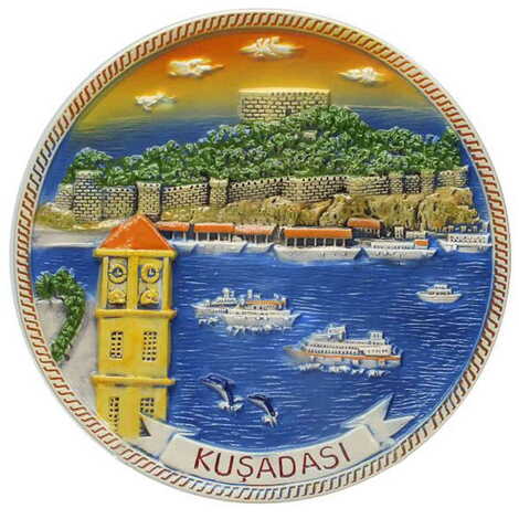 Kusadasi Themed Ceramic Orange Plate 20 Cm