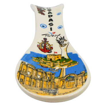 Kusadasi Themed Ceramic Serigraphy Printed Spoon Rests - Thumbnail