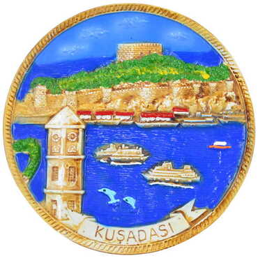 Myros - Kusadasi Themed City Themed Plaster Raised Cottage Wall Plate 20 Cm