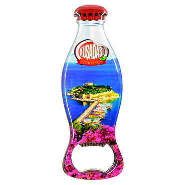 Kusadasi Themed Coke Bottle Shaped Metal Magnetic Bottle Opener 120x41 mm - Thumbnail