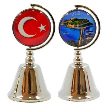 Kusadasi Themed Collectible Souvenir Metal Bell 44x90 mm - Thumbnail