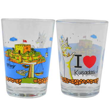 Myros - Kusadasi Themed Color Printed Glass Of Water