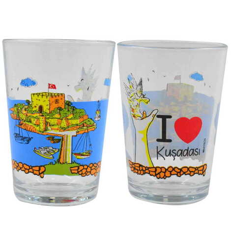 Kusadasi Themed Color Printed Glass Of Water