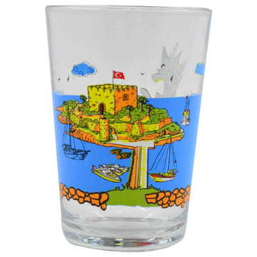 Kusadasi Themed Color Printed Glass Of Water - Thumbnail