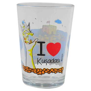 Kusadasi Themed Color Printed Glass Of Water - Thumbnail