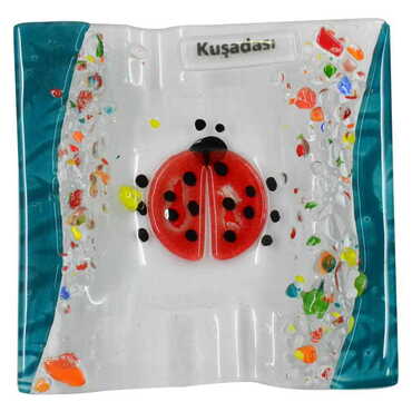 Kusadasi Themed Custom Printed Glass Ashtray - Thumbnail