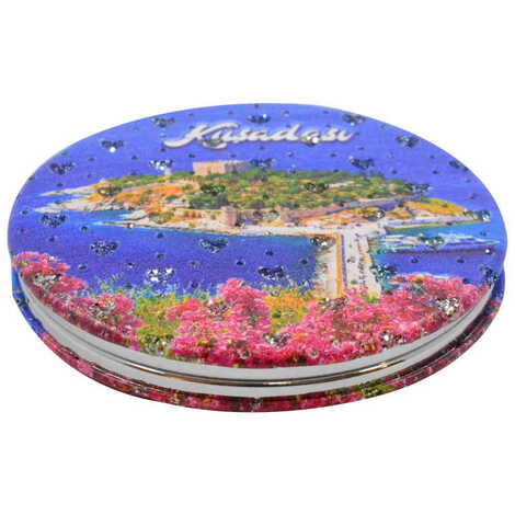 Kusadasi Themed Custom Printed Round Pocket Mirror