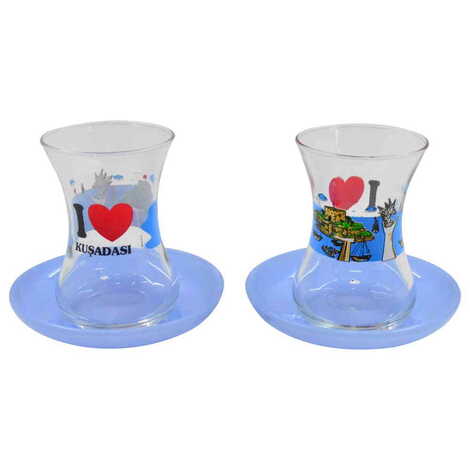 Kusadasi Themed Custom Printed Turkish Tea Glass Set Of 2 Pcs