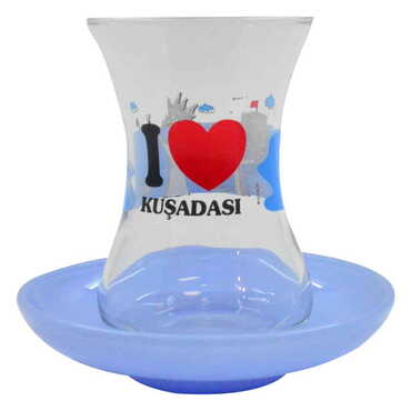 Kusadasi Themed Custom Printed Turkish Tea Glass Set Of 2 Pcs - Thumbnail