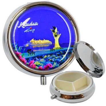 Myros - Kusadasi Themed Customised Epoxy Round Pill Box 50x15 mm