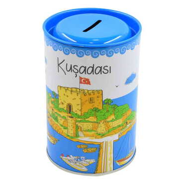 Kusadasi Themed Customised Kids Tin Round Coin Box 83x83x125 mm - Thumbnail