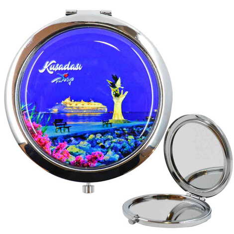 Kusadasi Themed Customised Metal Epoxy Travel Make Up Compact Mirror 70x11 mm