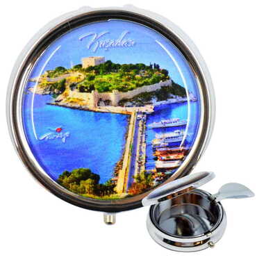 Myros - Kusadasi Themed Customised Metal Epoxy Travel Pocket Ashtray 50x15 mm