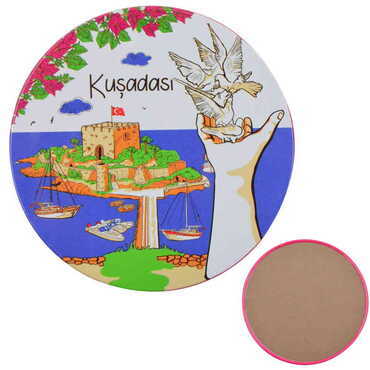 Kusadasi Themed Customised Metal Tin Coaster 90 mm - Thumbnail