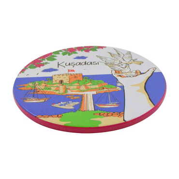 Kusadasi Themed Customised Metal Tin Coaster 90 mm - Thumbnail