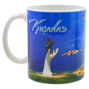 Kusadasi Themed Customised Porcelain Souvenir Travel Mug 80x95 mm - Thumbnail