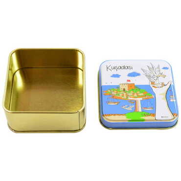 Kusadasi Themed Customised Round Tin Metal Box 75x75x35 mm - Thumbnail