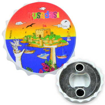 Kusadasi Themed Customised UV Printed Bottle Cap Shaped Plastic Base Bottle Opener 58x15 mm - Thumbnail