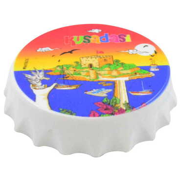 Kusadasi Themed Customised UV Printed Bottle Cap Shaped Plastic Base Bottle Opener 58x15 mm - Thumbnail