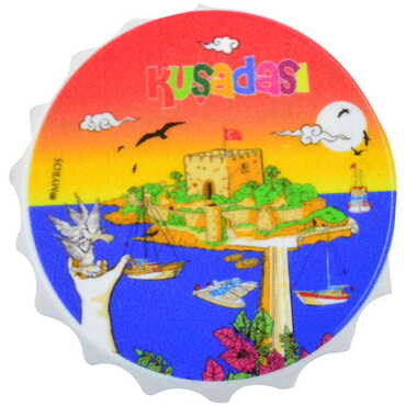 Kusadasi Themed Customised UV Printed Bottle Cap Shaped Plastic Base Bottle Opener 58x15 mm - Thumbnail