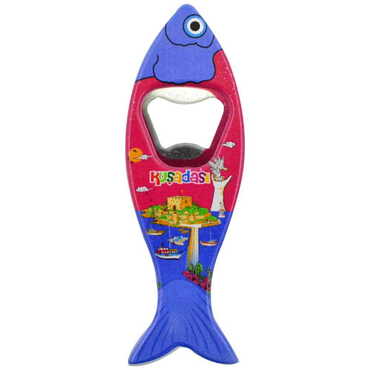 Myros - Kusadasi Themed Customised UV Printed Fish Shape Printed Plastic Base Bottle Opener 42x130 mm