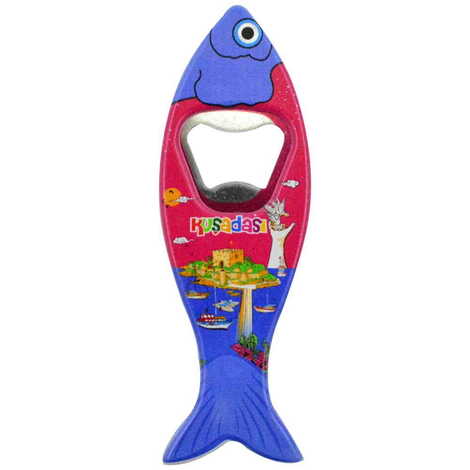 Kusadasi Themed Customised UV Printed Fish Shape Printed Plastic Base Bottle Opener 42x130 mm