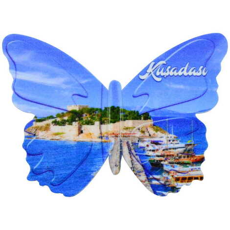 Kusadasi Themed Customised UV Printed Plastic Base Butterfly Shaped Fridge Magnet 80x58 mm - 1
