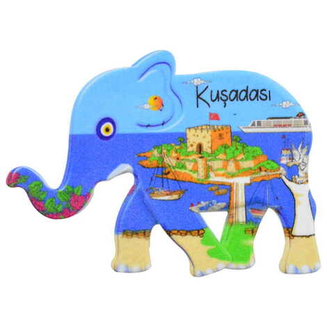 Kusadasi Themed Customised UV Printed Plastic Base Elephant Shaped Fridge Magnet 86x62 mm - 7