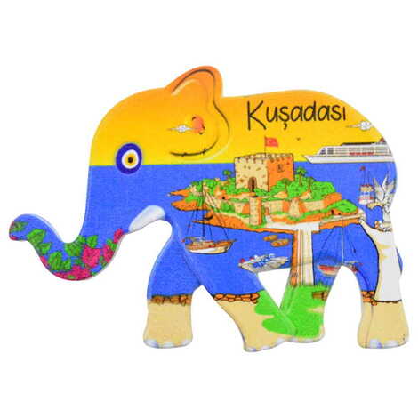 Kusadasi Themed Customised UV Printed Plastic Base Elephant Shaped Fridge Magnet 86x62 mm - 9