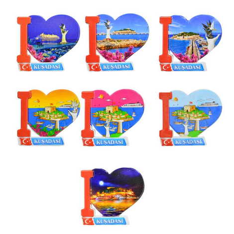 Kusadasi Themed Customised UV Printed Plastic Base Heart Shaped Fridge Magnet 86x62 mm - 3