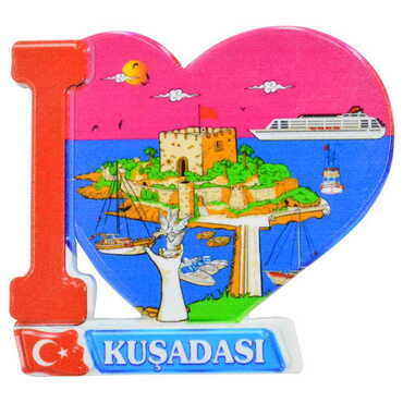 Kusadasi Themed Customised UV Printed Plastic Base Heart Shaped Fridge Magnet 86x62 mm - 5