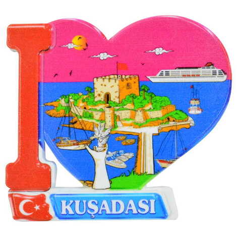 Kusadasi Themed Customised UV Printed Plastic Base Heart Shaped Fridge Magnet 86x62 mm - 5