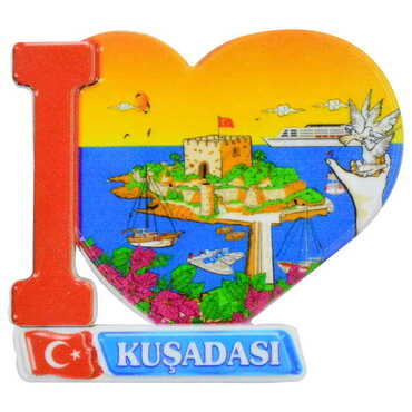 Kusadasi Themed Customised UV Printed Plastic Base Heart Shaped Fridge Magnet 86x62 mm - 6