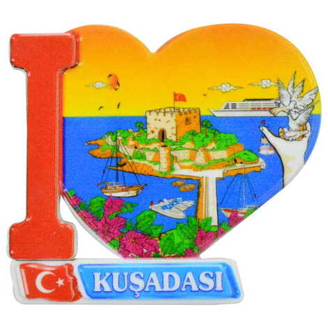 Kusadasi Themed Customised UV Printed Plastic Base Heart Shaped Fridge Magnet 86x62 mm - 6