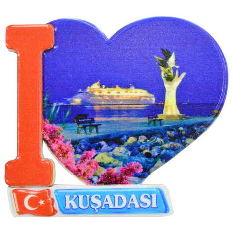 Kusadasi Themed Customised UV Printed Plastic Base Heart Shaped Fridge Magnet 86x62 mm - 9