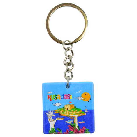 Kusadasi Themed Customised Uv Printed Plastic Base Round Keyring 40x108 mm