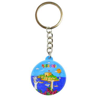 Kusadasi Themed Customised UV Printed Plastic Base Square Keyring 38x100 mm - Thumbnail