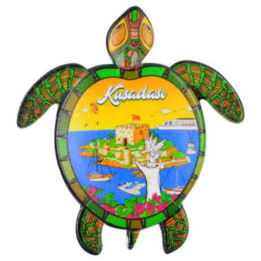 Myros - Kusadasi Themed Customised UV Printed Plastic Base Turtle Shaped Fridge Magnet 80x74 mm