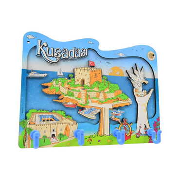 Kusadasi Themed Customised Wooden Wall Keychain Holder - Thumbnail