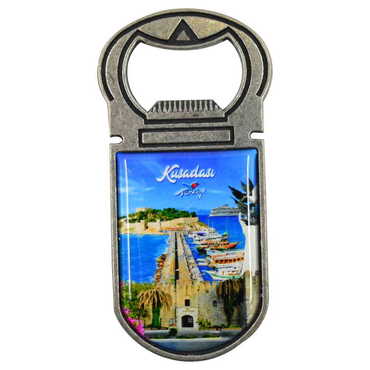 Myros - Kusadasi Themed Customizable Metal Magnetic Bottle Opener 40x95 mm