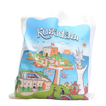 Myros - Kusadasi Themed Digital Printed Tote Bag 35x40 cm