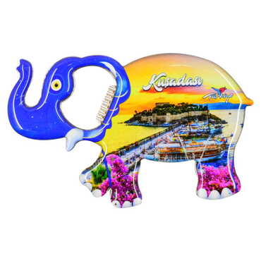 Myros - Kusadasi Themed Elephant Shaped Metal Magnetic Bottle Opener 98x61 mm